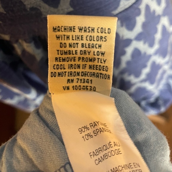 LLBean Women’s Dress LG Petite Blue Geometric Short Sleeve Midi Rayon Spandex - Picture 6 of 11